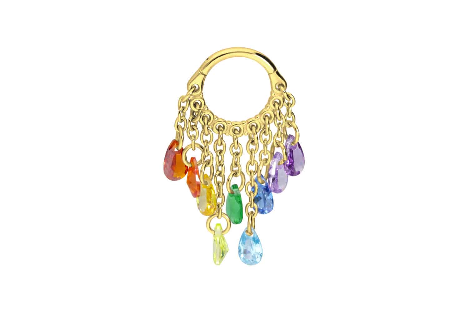 Chirurgenstahl Segmentring Clicker Piercing KETTENVORHANG + KRISTALLTROPFEN